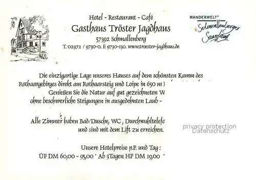 AK / Ansichtskarte Schmallenberg Hotel Gasthaus Troester Jagdhaus  Kat. Schmallenberg