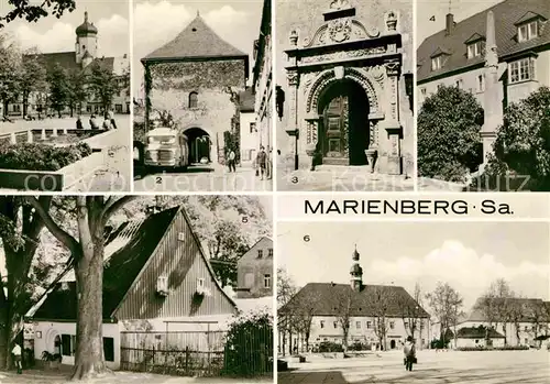 AK / Ansichtskarte Marienberg Erzgebirge Marktplatz Zschopauer Tor Postmeilensaeule Lindenhaeusl Kat. Marienberg