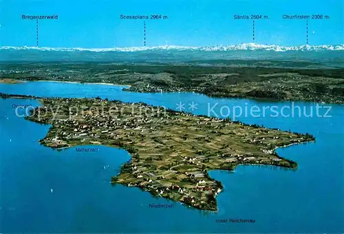 AK / Ansichtskarte Insel Reichenau mit Alpenkette Fliegeraufnahme Kat. Reichenau Bodensee