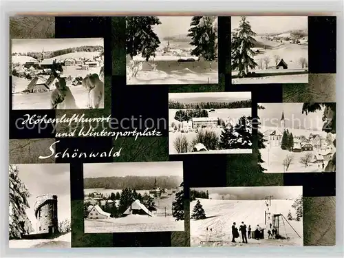 AK / Ansichtskarte Schoenwald Schwarzwald Teilansicht Aussichtsturm Kirche Skipiste Teilansicht  Kat. Schoenwald im Schwarzwald