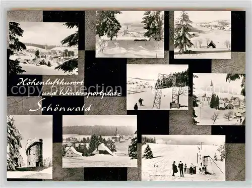 AK / Ansichtskarte Schoenwald Schwarzwald Teilansicht Turm Kirche Skipiste Panorama  Kat. Schoenwald im Schwarzwald