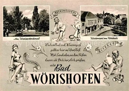 AK / Ansichtskarte Bad Woerishofen Kneippdenkmal Kurkonzert Kurhaus Rueckenguss Wechselbad Kat. Bad Woerishofen