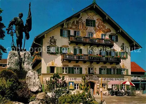 AK / Ansichtskarte Kochel See 600 Jahre Hotel Gasthof Zur Post Schmied von Kochel Denkmal Statue Lueftlmalerei Kat. Kochel a.See