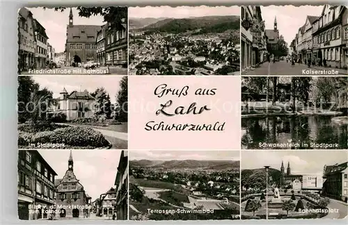 AK / Ansichtskarte Lahr Schwarzwald Schwanenteich Friedrichstrasse Stadtpark Bahnhofsplatz Kat. Lahr