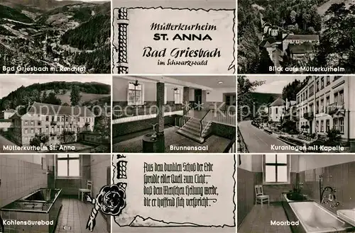 AK / Ansichtskarte Bad Griesbach Schwarzwald  Renchtal Muetterkurheim Sankt Anna Kohlensaeurebad Moorbad Kat. Bad Peterstal Griesbach