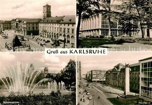 AK / Ansichtskarte Karlsruhe Baden Marktplatz Tulla Bad Hauptpost Wasserspiele 