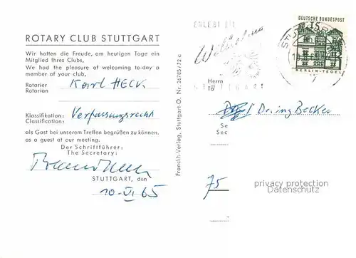 AK / Ansichtskarte Stuttgart Rotary Club Kat. Stuttgart