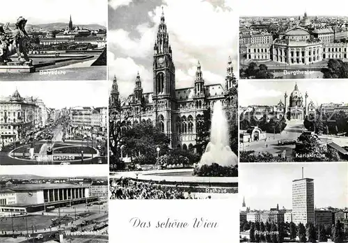 AK / Ansichtskarte Wien Burgtheater Karlskirche Ringturm Belvedere Mariahilferstrasse Kat. Wien