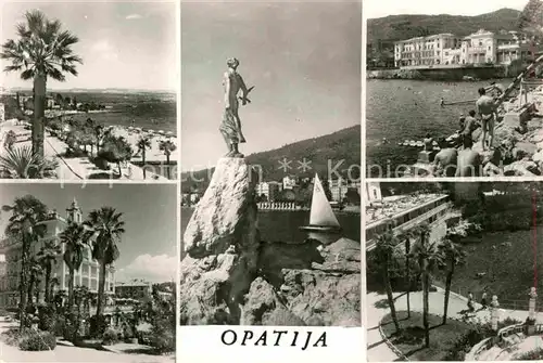 AK / Ansichtskarte Opatija Istrien Strand Ufer Statue Palmen