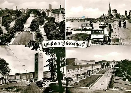 AK / Ansichtskarte Duesseldorf Koenigsallee Rheinufer Hauptbahnhof Ausstellungsgebaeude Kat. Duesseldorf