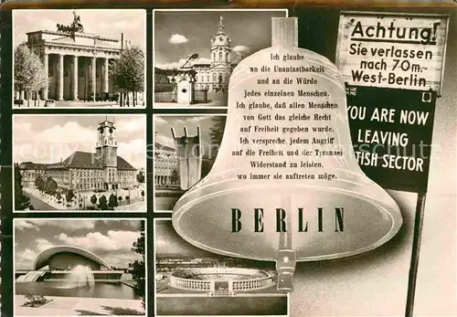 AK / Ansichtskarte Berlin Brandenburger Tor Kongresshalle Achtung Sie verlassen Westberlin Kat. Berlin