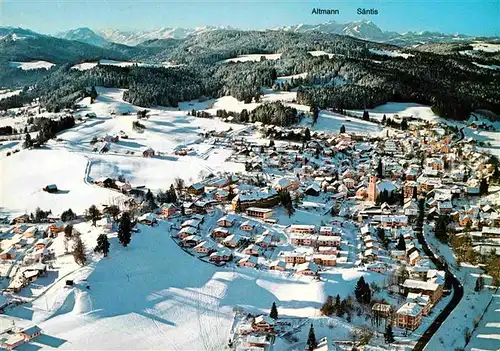 AK / Ansichtskarte Scheidegg Allgaeu Kneippkurort mit Altmann und Saentis Appenzeller Alpen Fliegeraufnahme Kat. Scheidegg