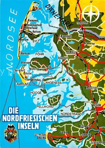 AK / Ansichtskarte Nordfriesland Die Nordfriesischen Inseln Landkarte Kat. 