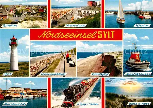 AK / Ansichtskarte Insel Sylt Rantum Westerland Hoernum List Wenningstedt Munkmarsch Duene Leuchtturm Seenotkreuzer Rotes Kliff Zug Kat. Westerland