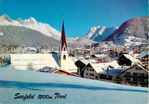 AK / Ansichtskarte Seefeld Tirol Kirchenpartie mit Wetterstein und Karwendelgebirge Kat. Seefeld in Tirol