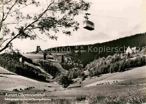 AK / Ansichtskarte Seilbahn Oberwiesenthal Schoenjungferngrund Sprungschanze  Kat. Bahnen