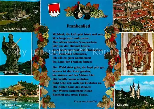 AK / Ansichtskarte Liederkarte Frankenlied Victor von Scheffel Bamberg Kaeppele St. Kilianus  Kat. Musik