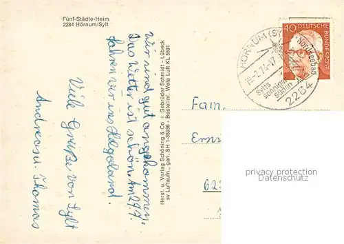 AK / Ansichtskarte Hoernum Sylt Fuenf Staedte Heim Fliegeraufnahme Kat. Hoernum (Sylt)