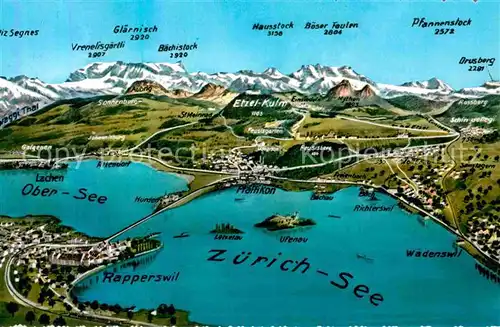 AK / Ansichtskarte Zuerichsee ZH mit Alpen aus der Vogelperspektive