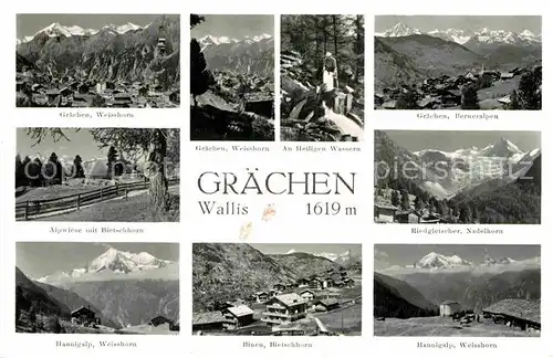 AK / Ansichtskarte Graechen VS Gesamtansicht mit Alpenpanorama Heilige Wasser Hannigalp Alpwiese Kat. Graechen
