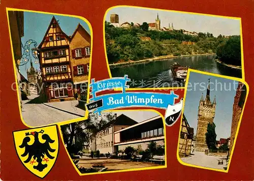 AK / Ansichtskarte Bad Wimpfen Altstadt Fachwerkhaus Partie am Neckar Wappen Kat. Bad Wimpfen