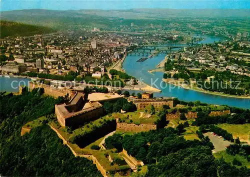 AK / Ansichtskarte Koblenz Rhein Festung Ehrenbreitstein und Deutsches Eck Fliegeraufnahme Kat. Koblenz