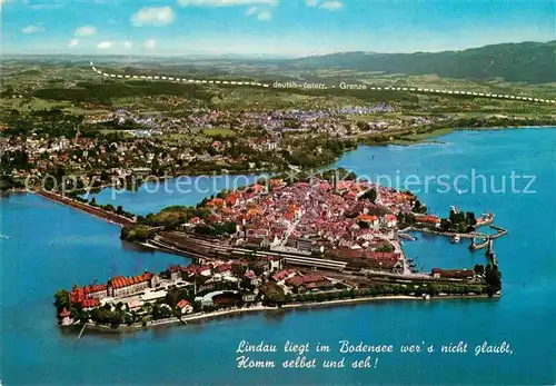 AK / Ansichtskarte Lindau Bodensee Halbinsel Deutsch oesterreichische Grenze Fliegeraufnahme Kat. Lindau (Bodensee)