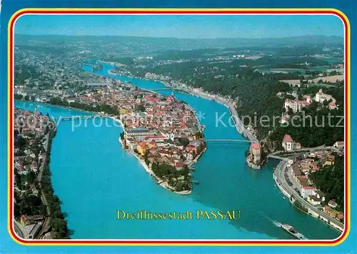 AK / Ansichtskarte Passau Dreifluessestadt Zusammenfluss von Donau Inn und Ilz Fliegeraufnahme Kat. Passau