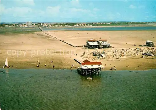 AK / Ansichtskarte St Peter Ording Seebruecke Strand Nordseeheilbad Schwefelbad Fliegeraufnahme Kat. Sankt Peter Ording