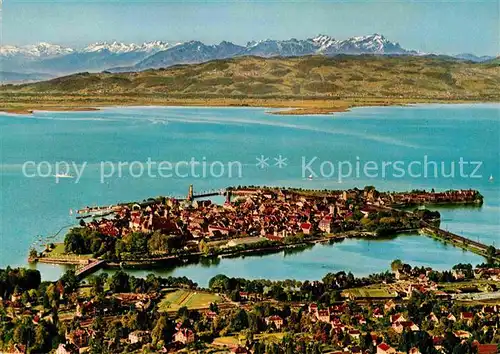 AK / Ansichtskarte Lindau Bodensee mit Schweizer Bergen Saentis Thorbecke Luftbild Kat. Lindau (Bodensee)