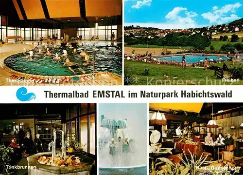 AK / Ansichtskarte Sand Bad Emstal Thermalbad im Naturpark Habichtswald Freibad Trinkbrunnen Restaurant Kat. Bad Emstal