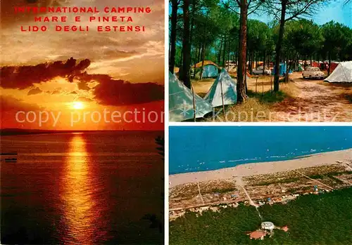 AK / Ansichtskarte Lido degli Estensi Camping Mare e Pineta Sonnenuntergang am Meer Fliegeraufnahme