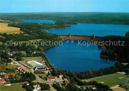 AK / Ansichtskarte Moehnesee Sperrmauer und Saegewerk Fliegeraufnahme Kat. Moehnesee