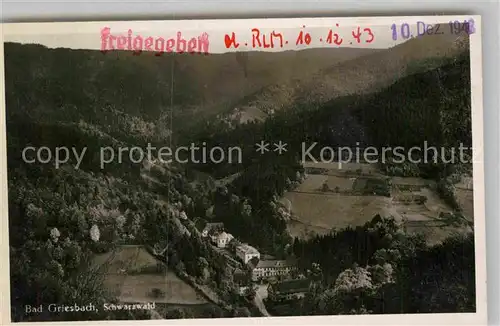 AK / Ansichtskarte Bad Griesbach Schwarzwald  Panorama Stempel auf AK freigegeben Kat. Bad Peterstal Griesbach