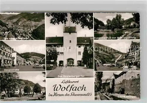 AK / Ansichtskarte Wolfach Teilansicht Hauptstrasse Kurpark Marktplatz Fuerstenberger Tor Kat. Wolfach Schwarzwald