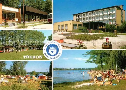 AK / Ansichtskarte Trebon Interhotel Ceske Budejovice Bungalows Campingplatz Badestrand am See Kat. Wittingau