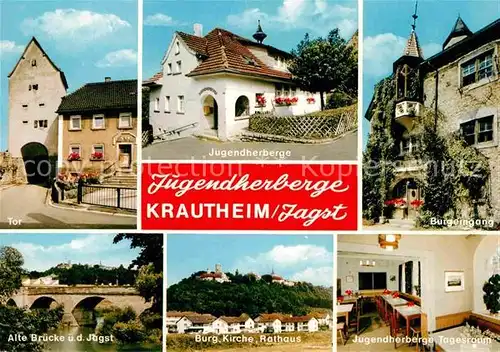 AK / Ansichtskarte Krautheim Jagst Jugendherberge Tor Burgeingang Burg Kirche Rathaus Kat. Krautheim