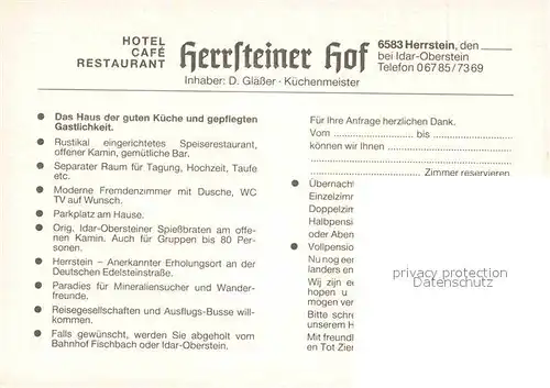 AK / Ansichtskarte Herrstein Hotel Cafe Restaurant Herrsteiner Hof Kat. Herrstein