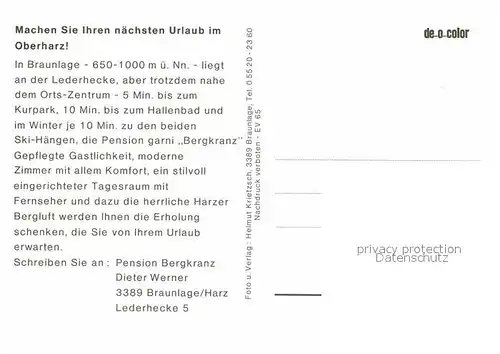 AK / Ansichtskarte Braunlage Pension Bergfranz Kat. Braunlage Harz