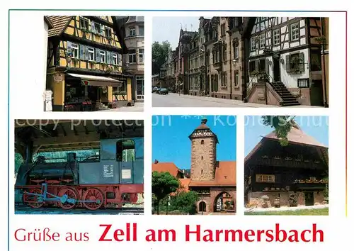 AK / Ansichtskarte Zell Harmersbach Altstadt Storchenturm Eisenbahn Schwarzwaldhaus Kat. Zell am Harmersbach