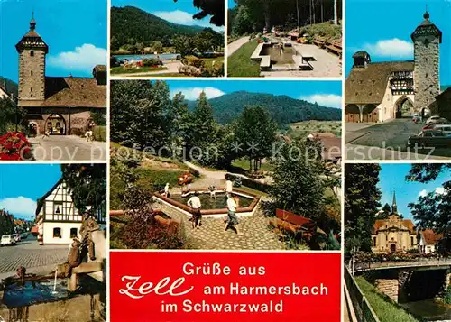 AK / Ansichtskarte Zell Harmersbach Storchenturm Kurgarten Brunnen Schwimmbad Kat. Zell am Harmersbach