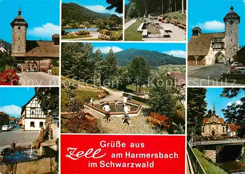 AK / Ansichtskarte Zell Harmersbach Kurpark Storchenturm Brunnen Bruecke Kat. Zell am Harmersbach