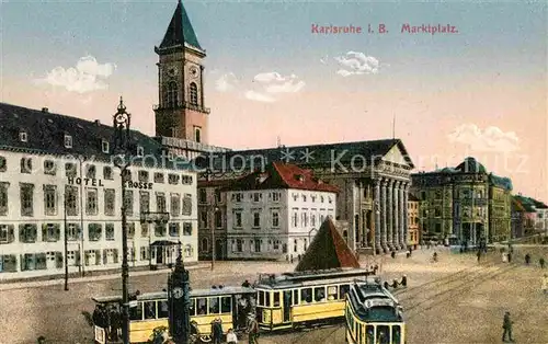 AK / Ansichtskarte Karlsruhe Baden Marktplatz Strassenbahn