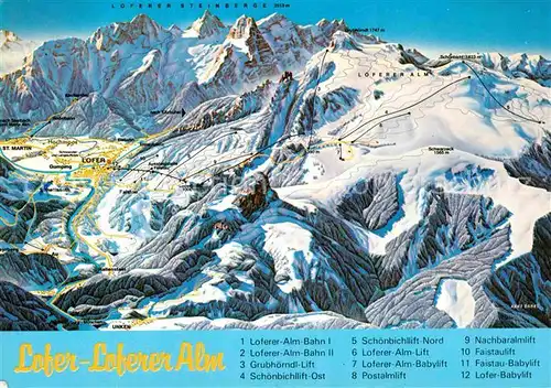 AK / Ansichtskarte Lofer Skigebiet Loferer Steinberge uebersichtskarte Skipisten Kat. Lofer