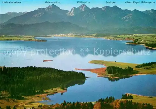 AK / Ansichtskarte Forggensee Schwangau Schlicke Vilser Kegel Sebenspitze Fliegeraufnahme  Kat. Schwangau