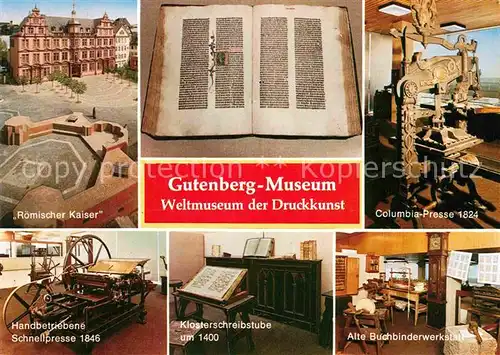 AK / Ansichtskarte Mainz Rhein Gutenberg Museum Roemischer Kaiser Columbia Presse 
