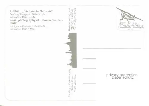 AK / Ansichtskarte Koenigstein Saechsische Schweiz Festung Koenigstein Fliegeraufnahme  Kat. Koenigstein Saechsische Schweiz