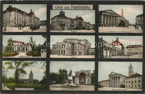 AK / Ansichtskarte Karlsruhe Baden Postamt Rathaus Stephansbrunnen Schloss Schlossgarten