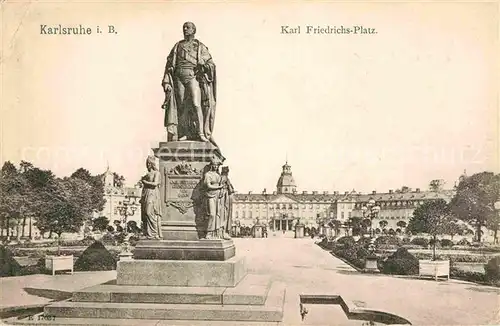 AK / Ansichtskarte Karlsruhe Baden Karl Friedrichs Platz Denkmal
