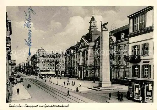AK / Ansichtskarte Karlsruhe Baden Hauptpost Grenadierdenkmal 